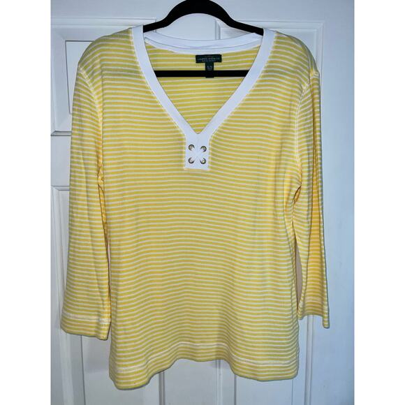 Lauren Ralph Lauren Jeans Co. 100% Cotton Yellow White Stripe Top - size XL - Picture 1 of 4